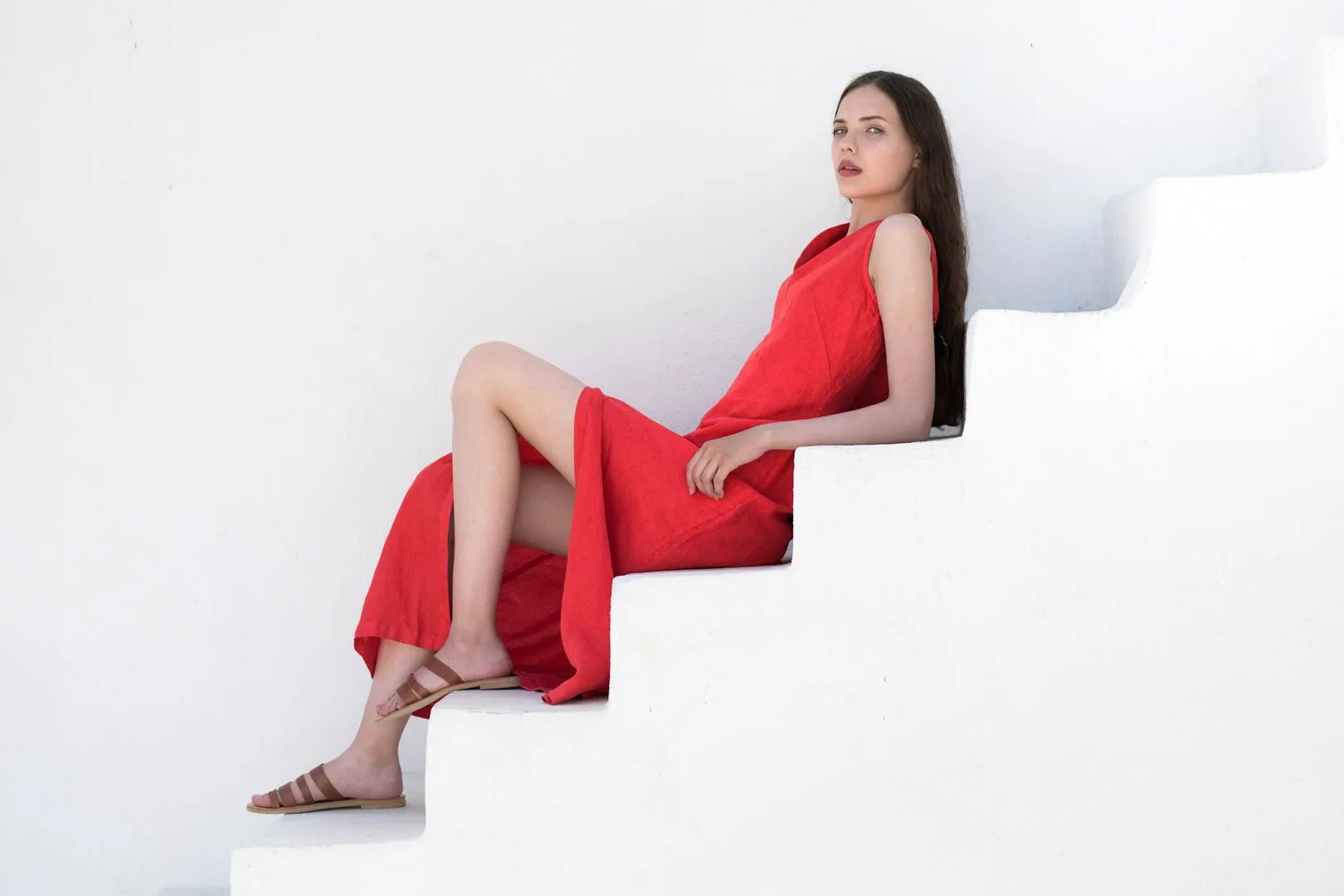 V-Neck Maxi Linen Dress