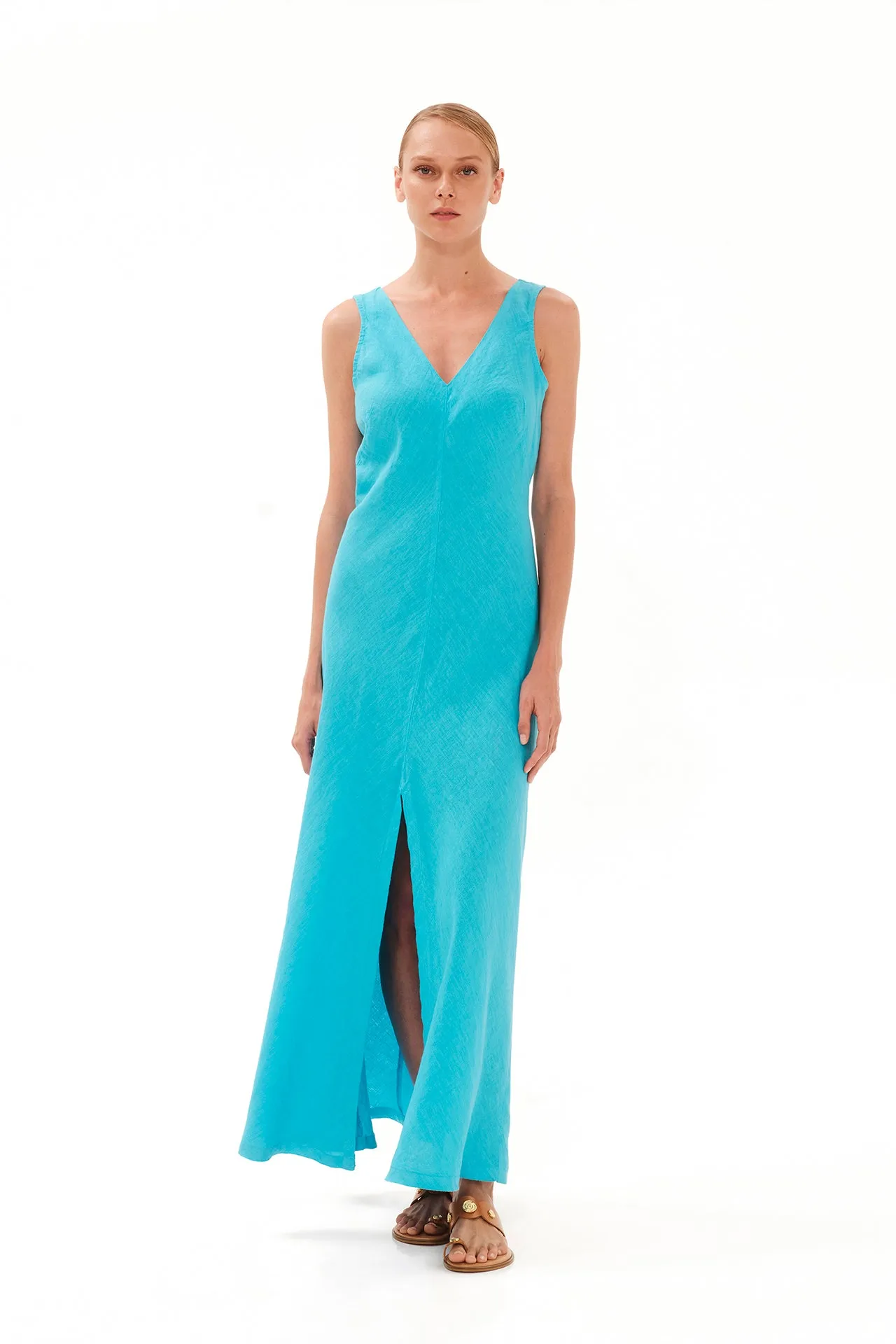 V-Neck Maxi Linen Dress