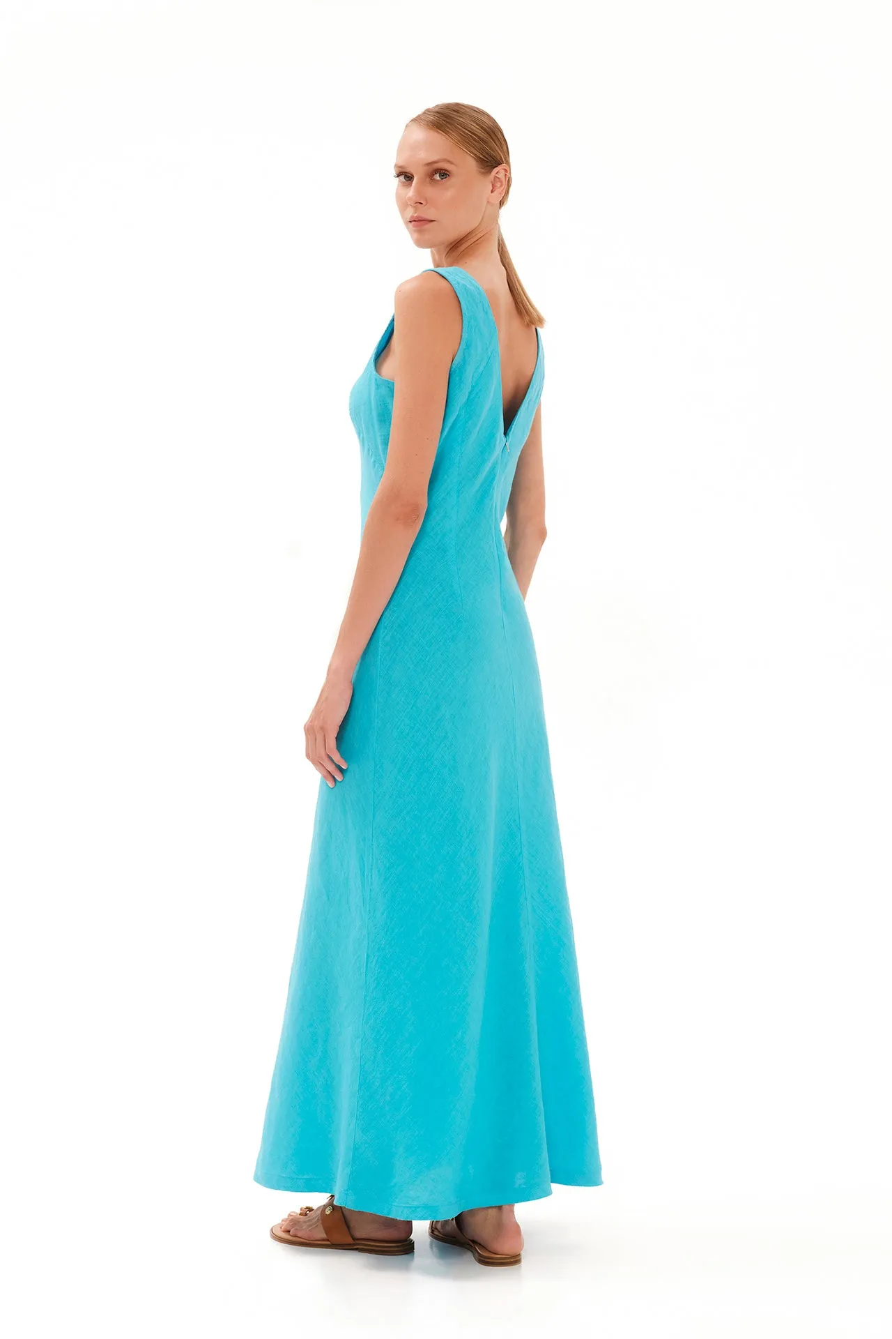 V-Neck Maxi Linen Dress