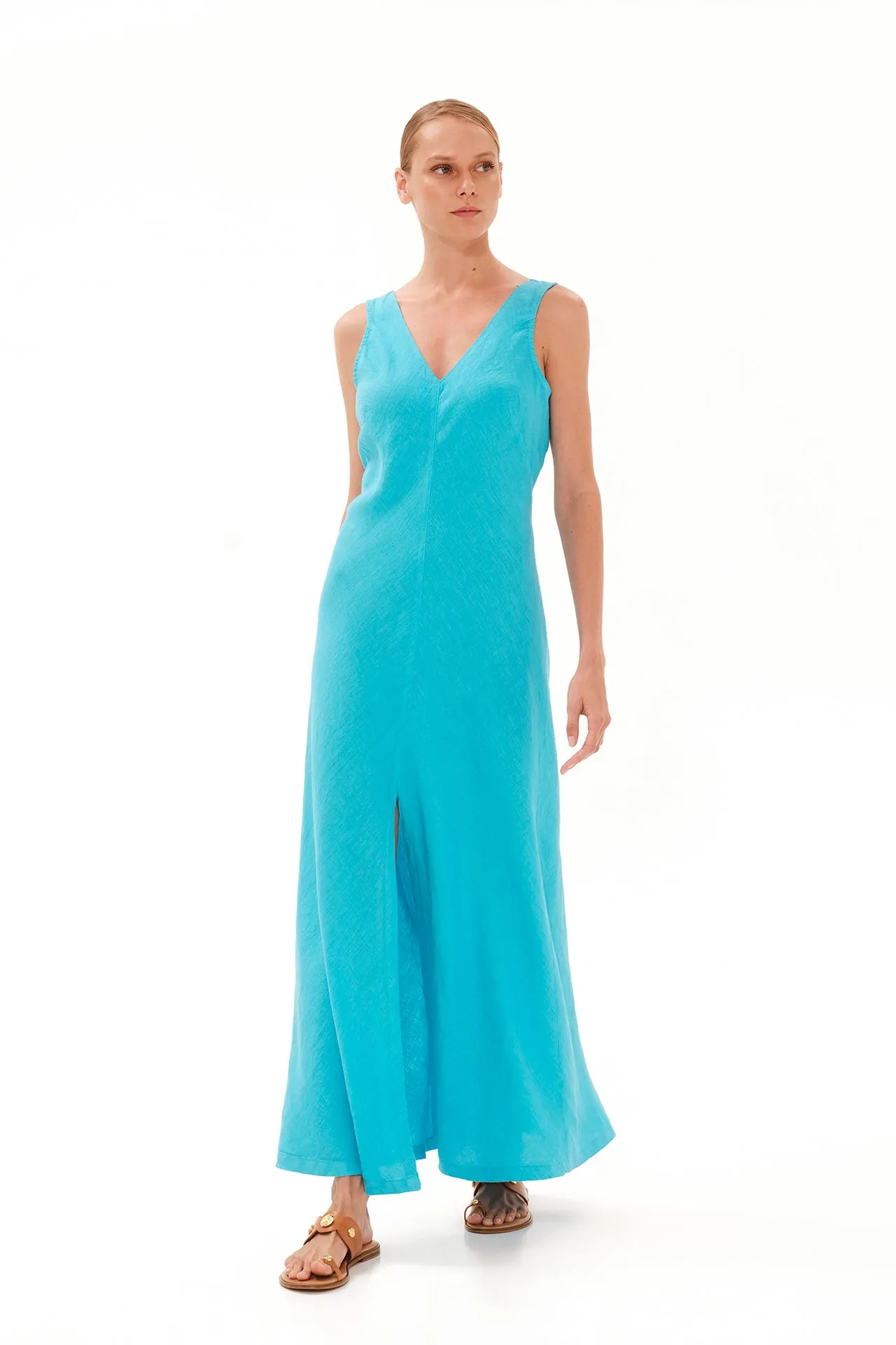 V-Neck Maxi Linen Dress