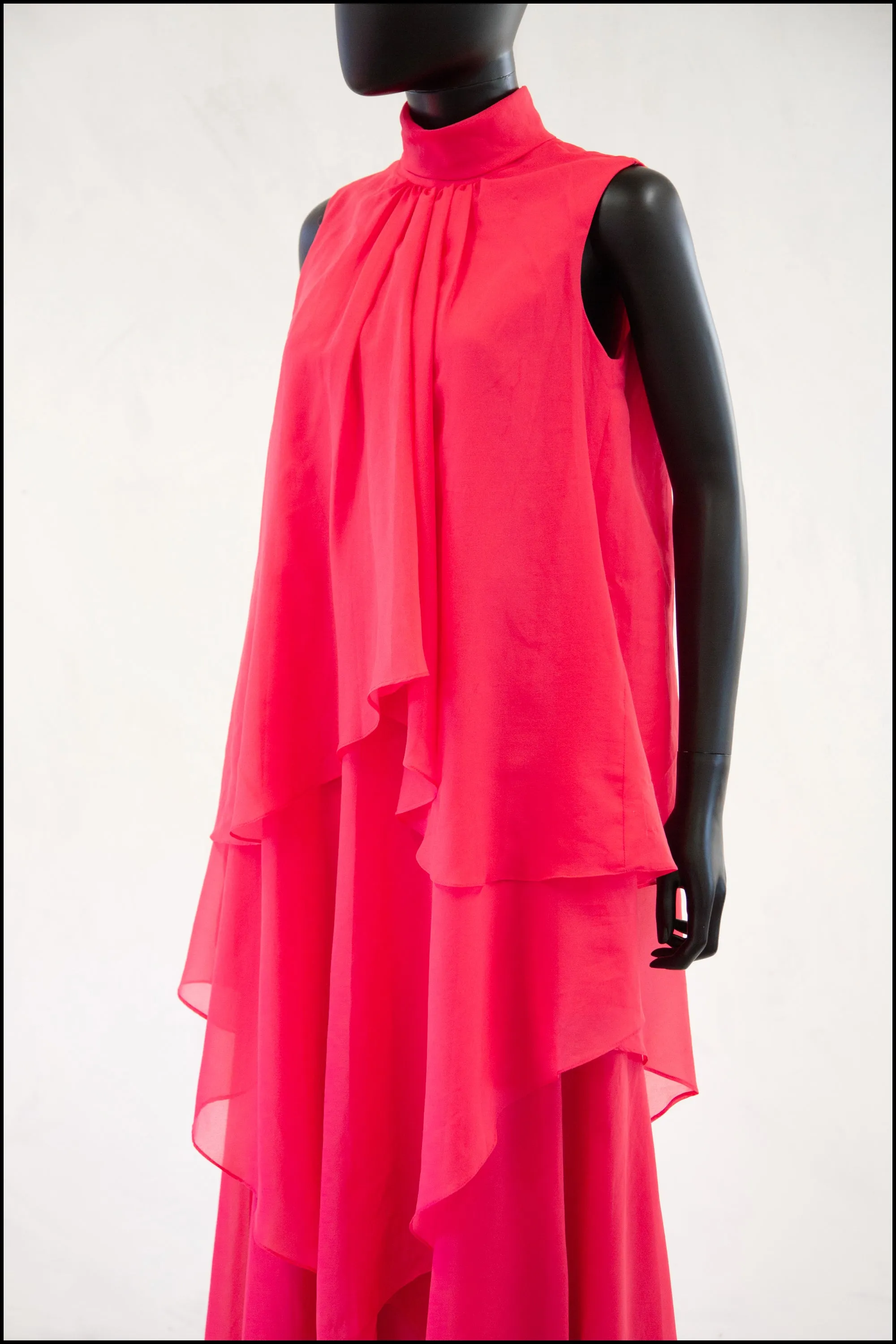 Vintage 1970s Pink Chiffon Maxi Dress