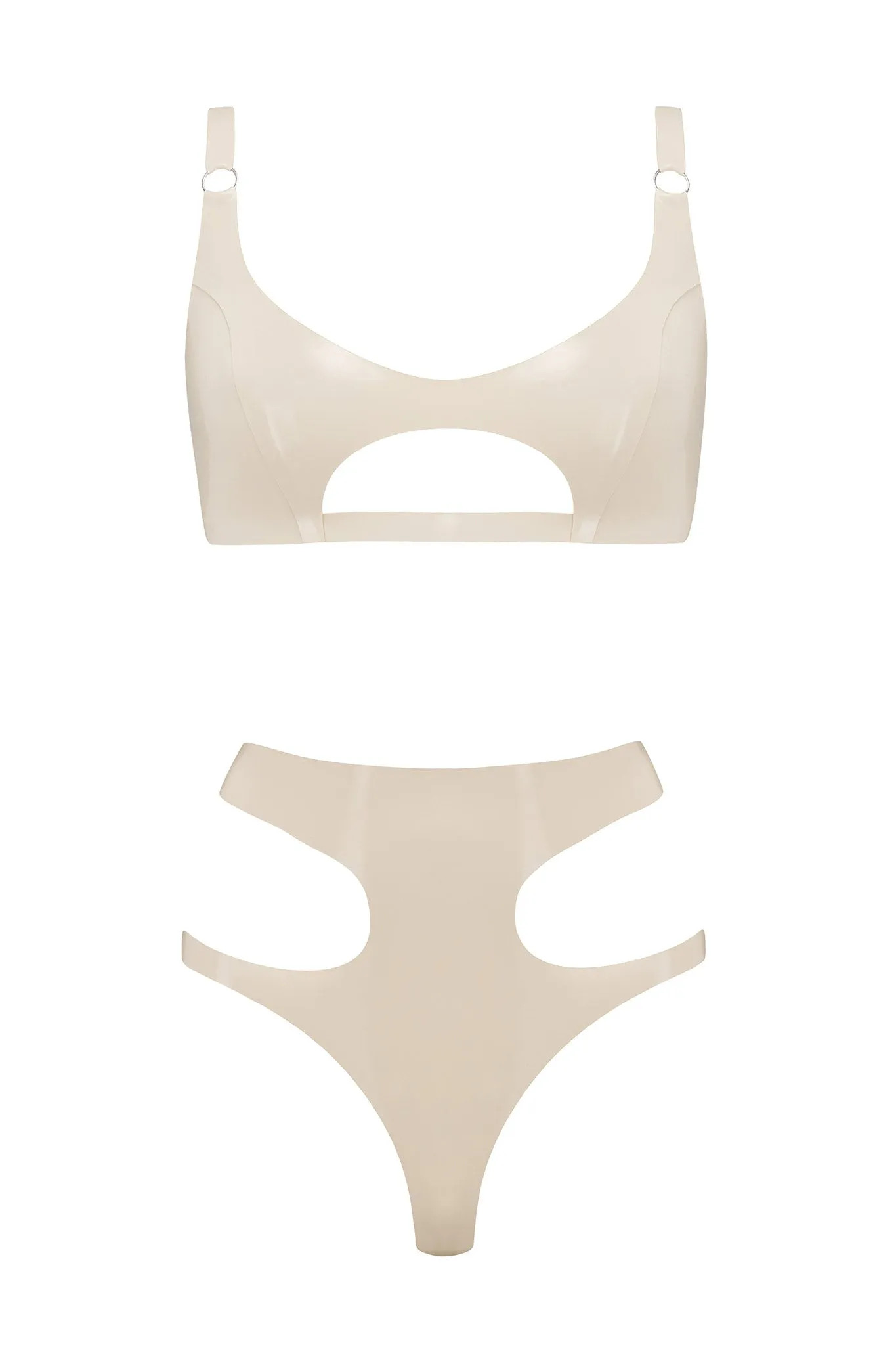 White Ivory Cut Out Latex Lingerie Set