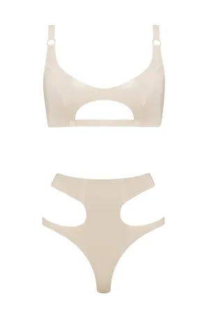 White Ivory Cut Out Latex Lingerie Set