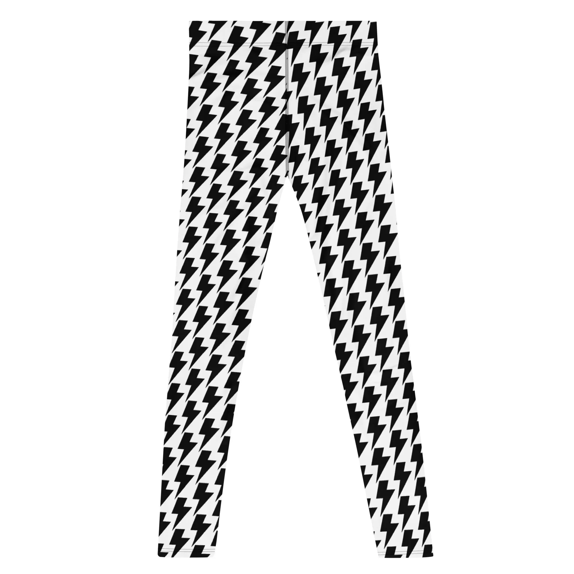 White Lightning Patterned Men's Leggings, Lightning Pattern Abstract Designer Running Compression Tights For Men - Made in USA/EU/MX