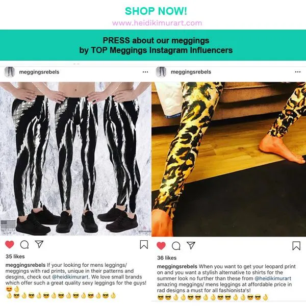 White Lightning Patterned Men's Leggings, Lightning Pattern Abstract Designer Running Compression Tights For Men - Made in USA/EU/MX