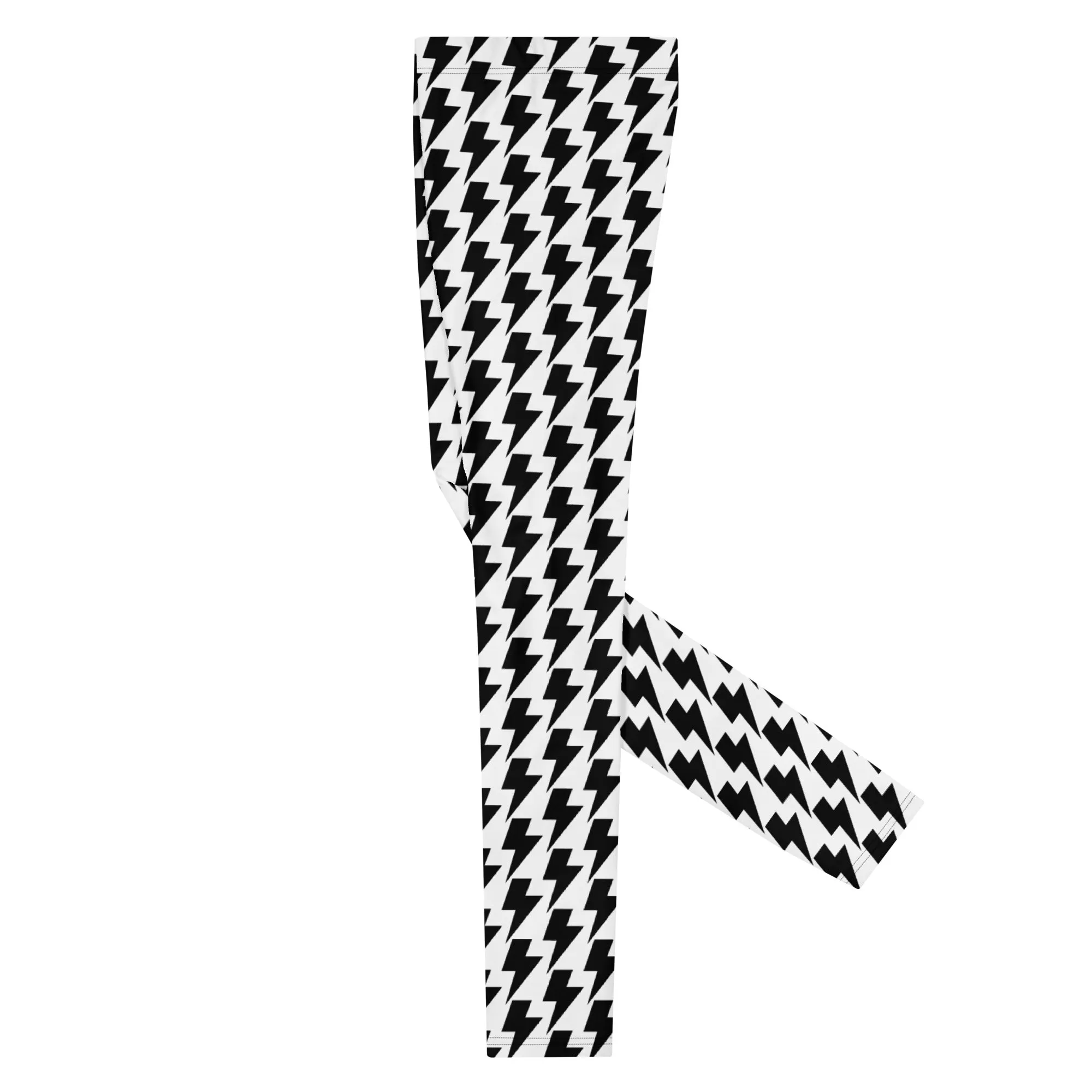 White Lightning Patterned Men's Leggings, Lightning Pattern Abstract Designer Running Compression Tights For Men - Made in USA/EU/MX