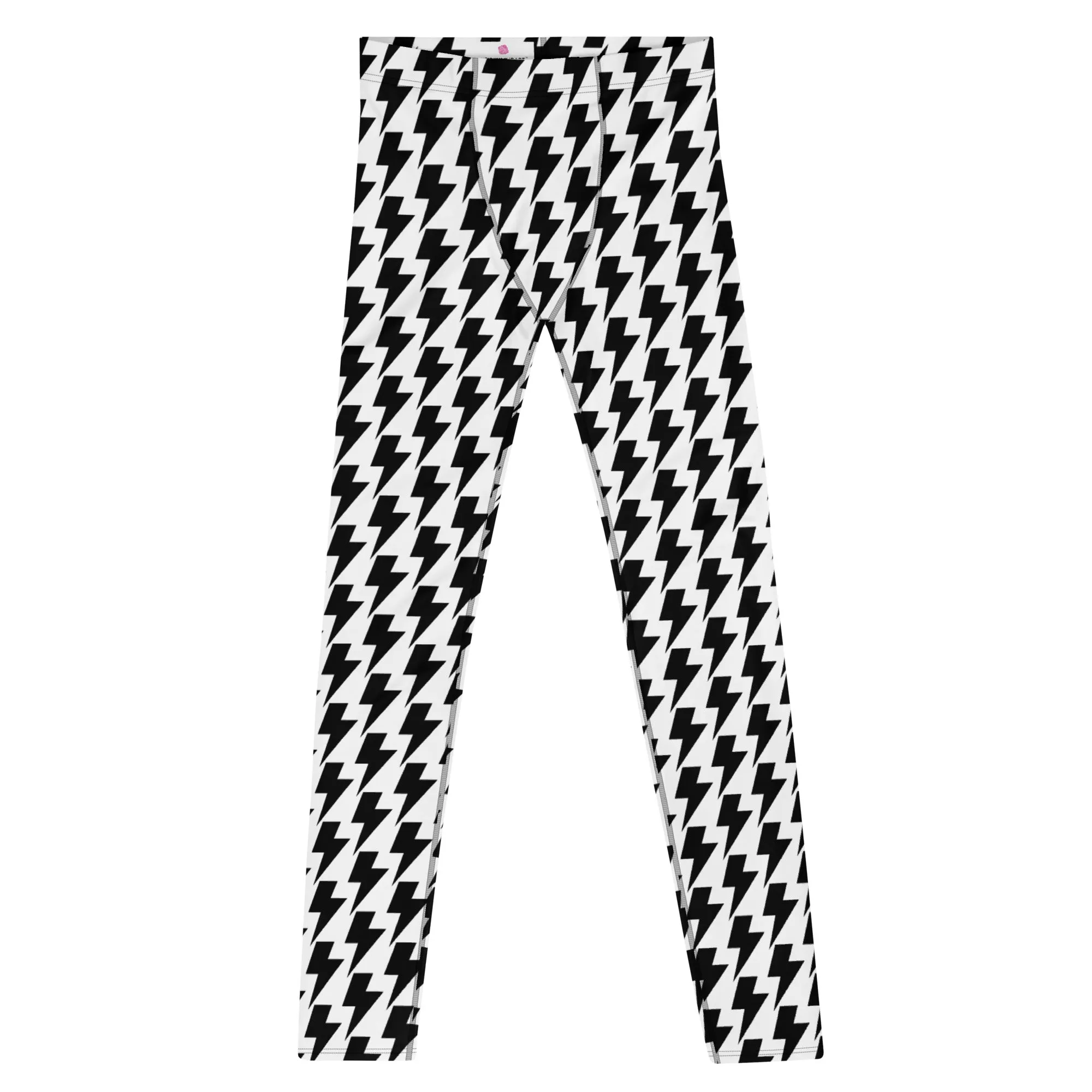 White Lightning Patterned Men's Leggings, Lightning Pattern Abstract Designer Running Compression Tights For Men - Made in USA/EU/MX