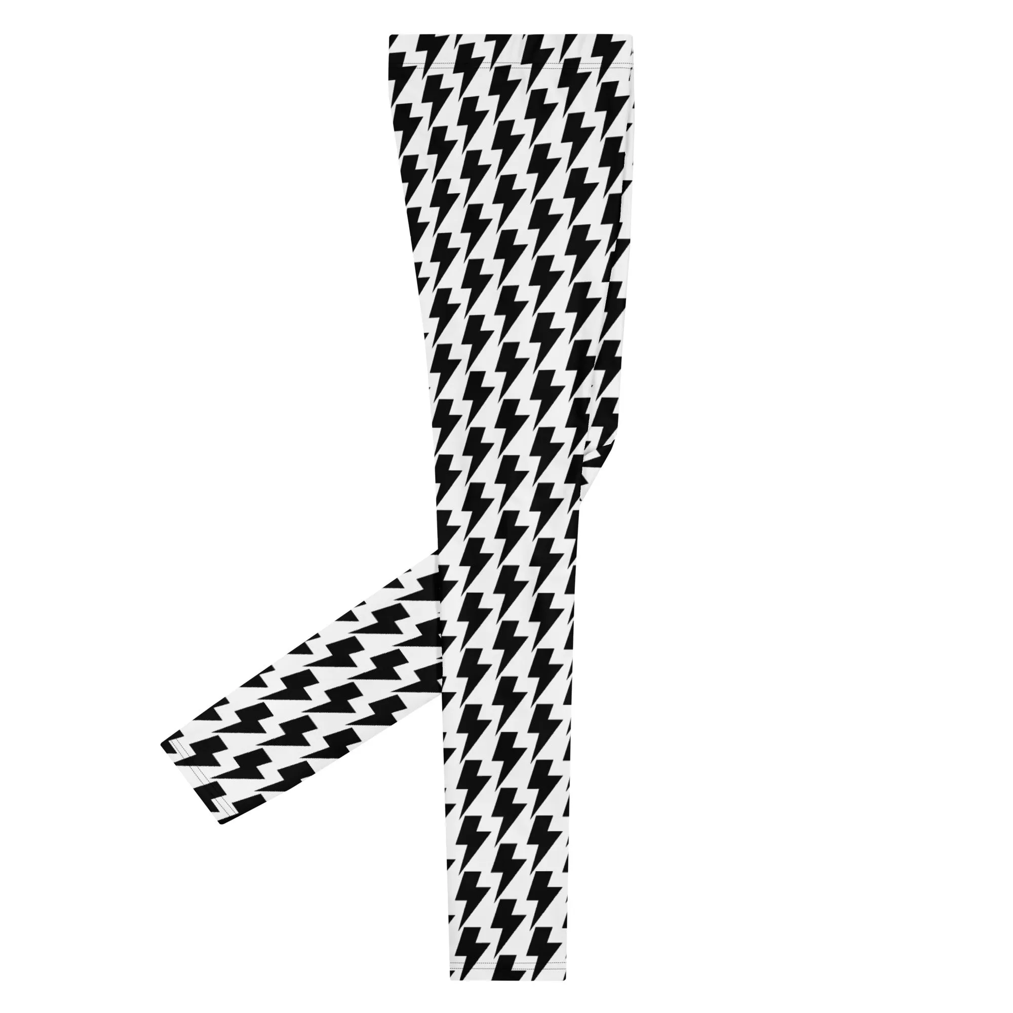 White Lightning Patterned Men's Leggings, Lightning Pattern Abstract Designer Running Compression Tights For Men - Made in USA/EU/MX