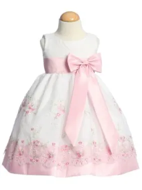 White Organza Easter Dress with Embroidery and Matching Taffeta Waistband, Sash, and Bow