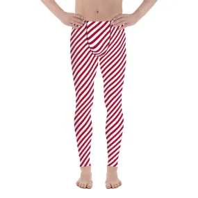 White Red Diagonal Striped Meggings, Colorful Best Compression Tights For Men - Made in USA/EU/MX