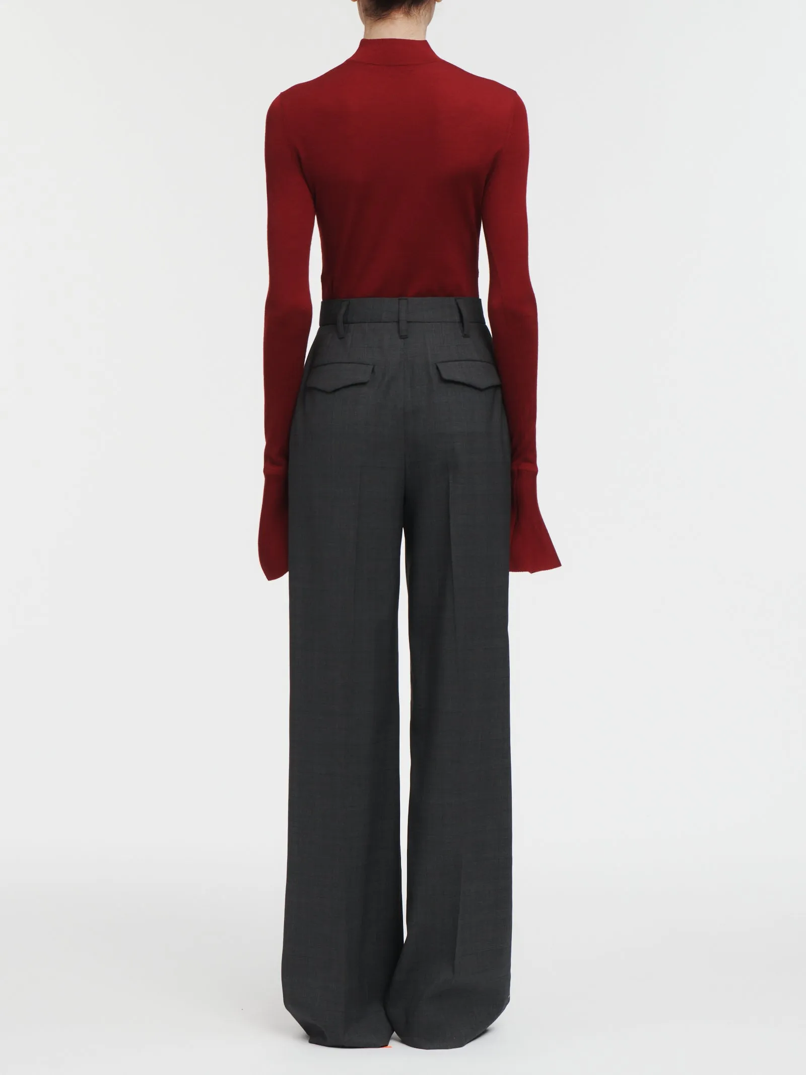 Wide Leg High Rise Trouser in Charcoal Glen Plaid