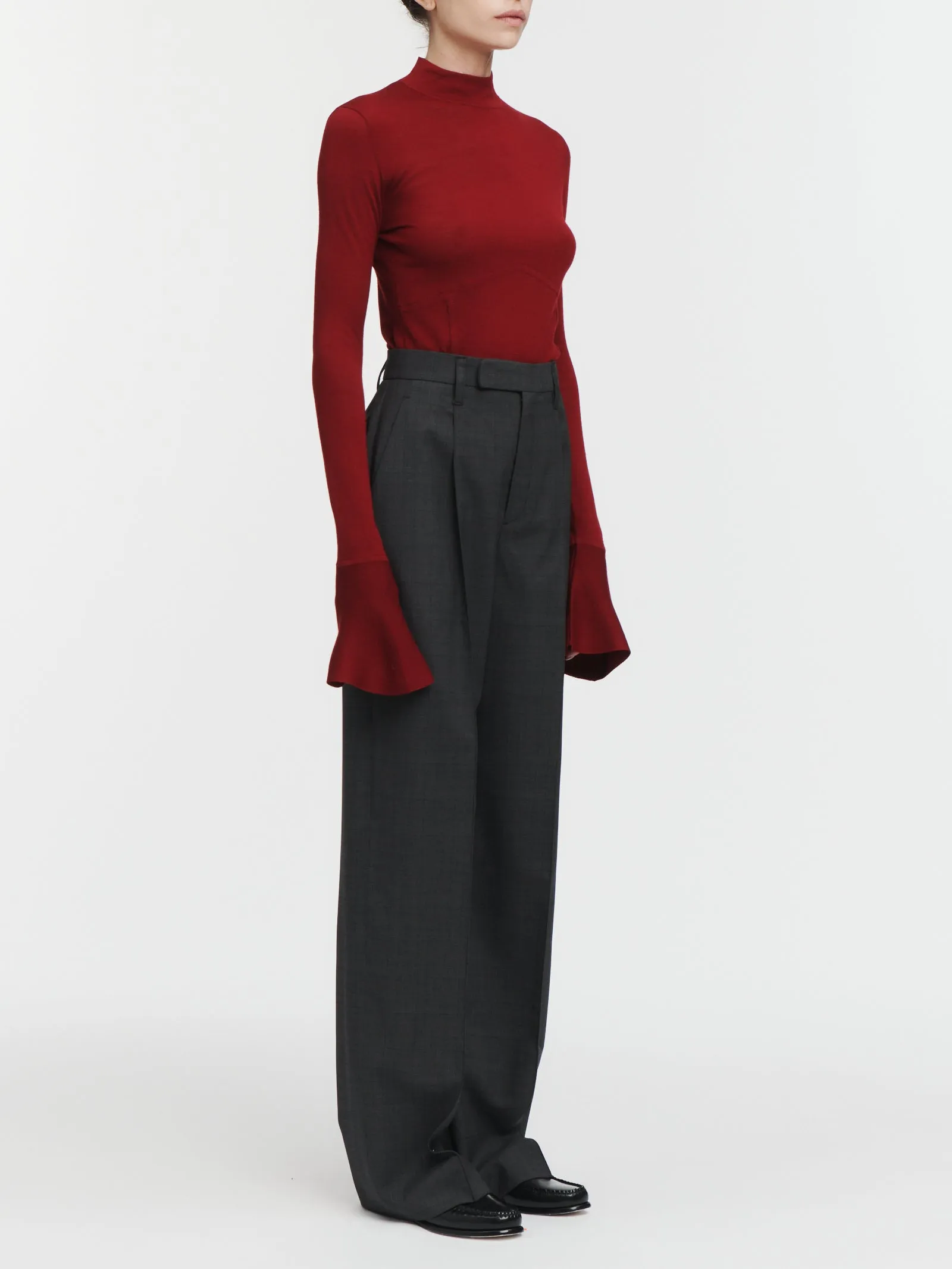 Wide Leg High Rise Trouser in Charcoal Glen Plaid