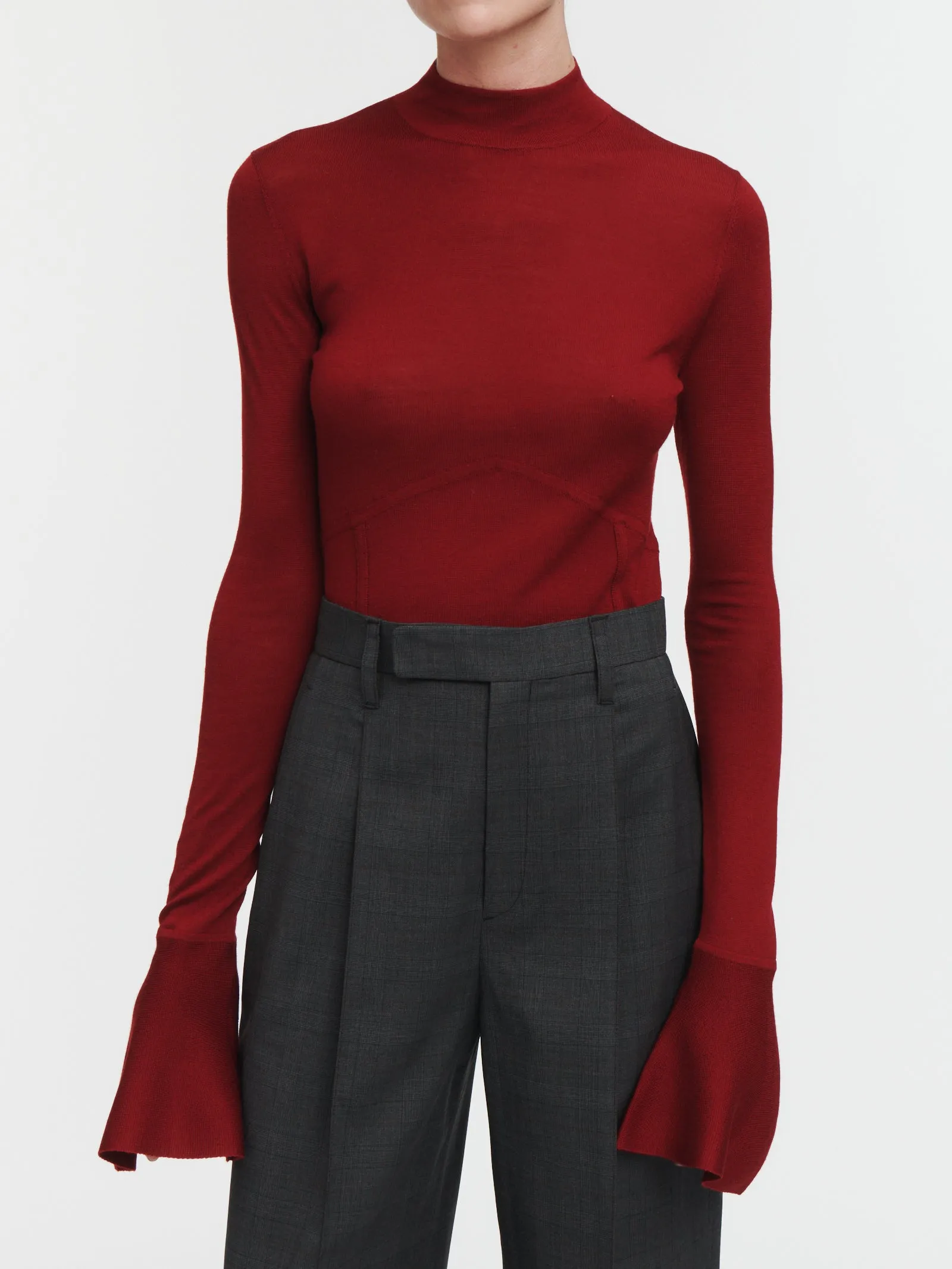 Wide Leg High Rise Trouser in Charcoal Glen Plaid