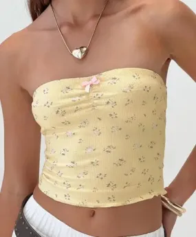 Women Strapless Floral Print Summer Backless Slim Fit Going Out Mini Vest Tank Y2k Top