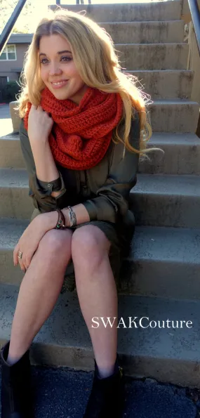 Womens Scarf Chunky Scarf Oversized Infinity Scarf Chunky Cowl Circle Scarf Handmade Eternity Scarf Terracotta or CHOOSE Your Color