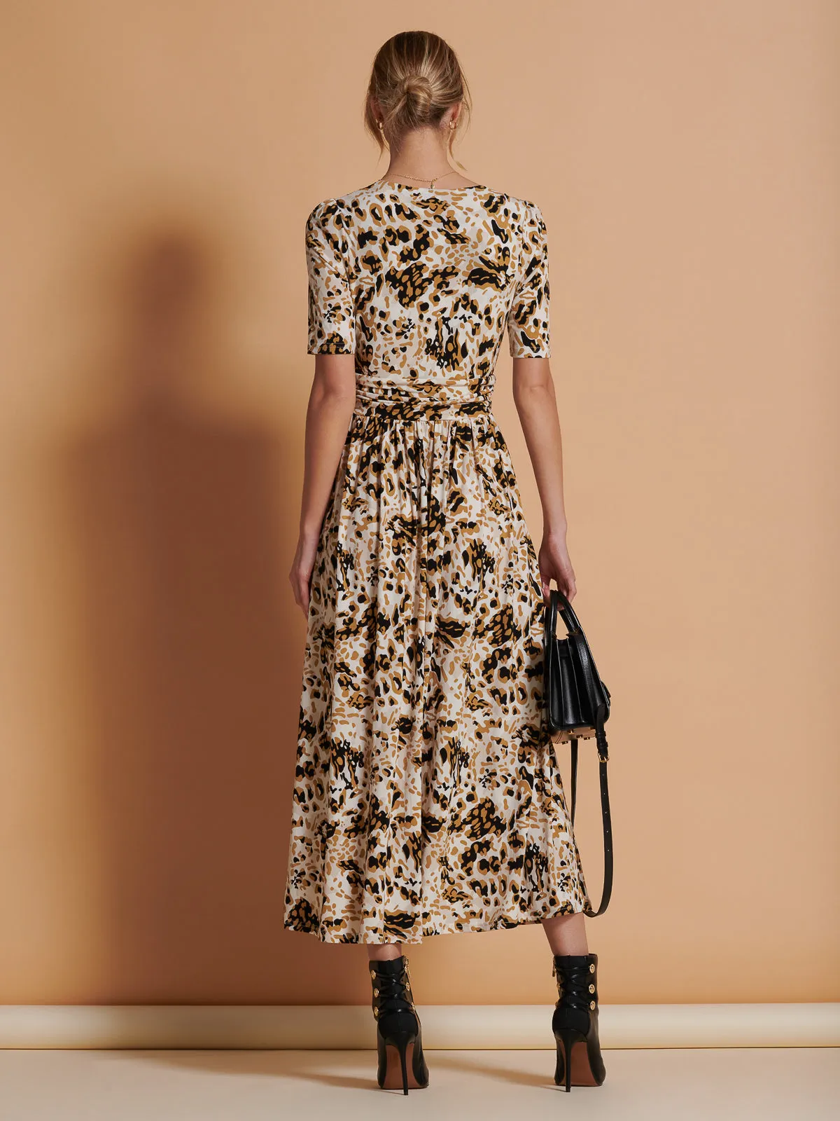 Wrap Front Jersey Maxi Dress, Cream Animal