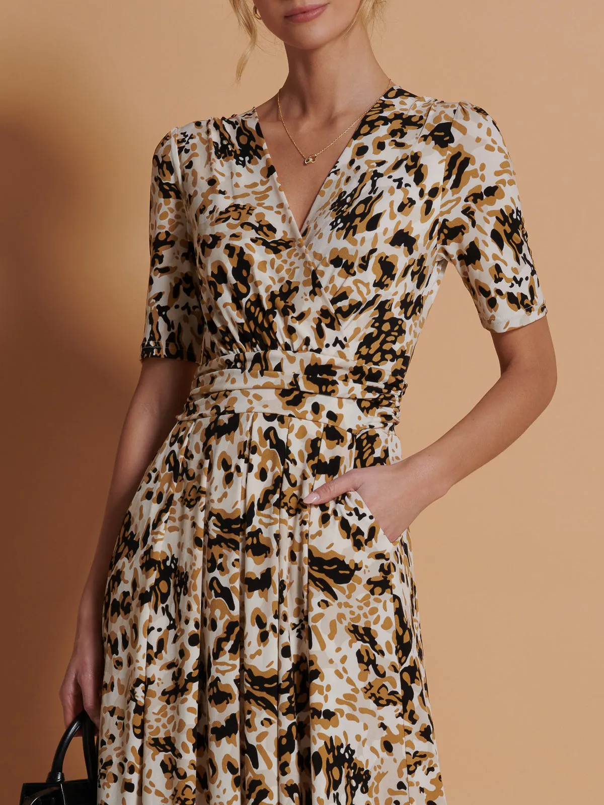 Wrap Front Jersey Maxi Dress, Cream Animal