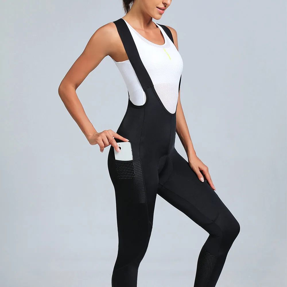 YKYW Women’s Mtb Cycling Bib Long Pants Coolmax 3D Pad 6H Ride 3M Reflective with 2 Pockets Black