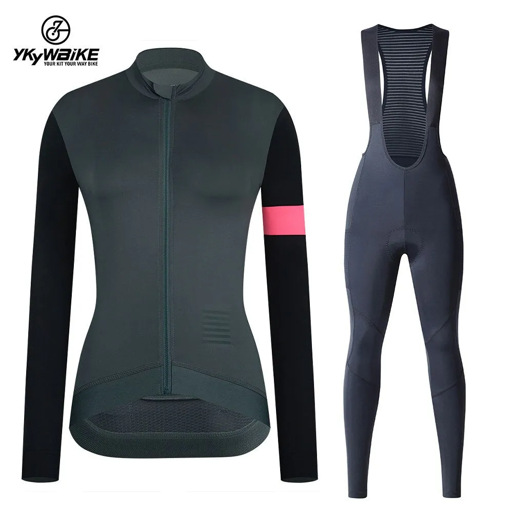 YKYW Women’s MTB Cycling Set  Pro Team Spliced Sleeve Aero Jersey and 7H Ride Bib Long Pant 4 Perfect Combinations