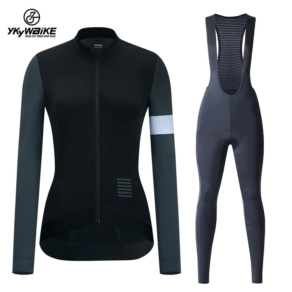YKYW Women’s MTB Cycling Set  Pro Team Spliced Sleeve Aero Jersey and 7H Ride Bib Long Pant 4 Perfect Combinations